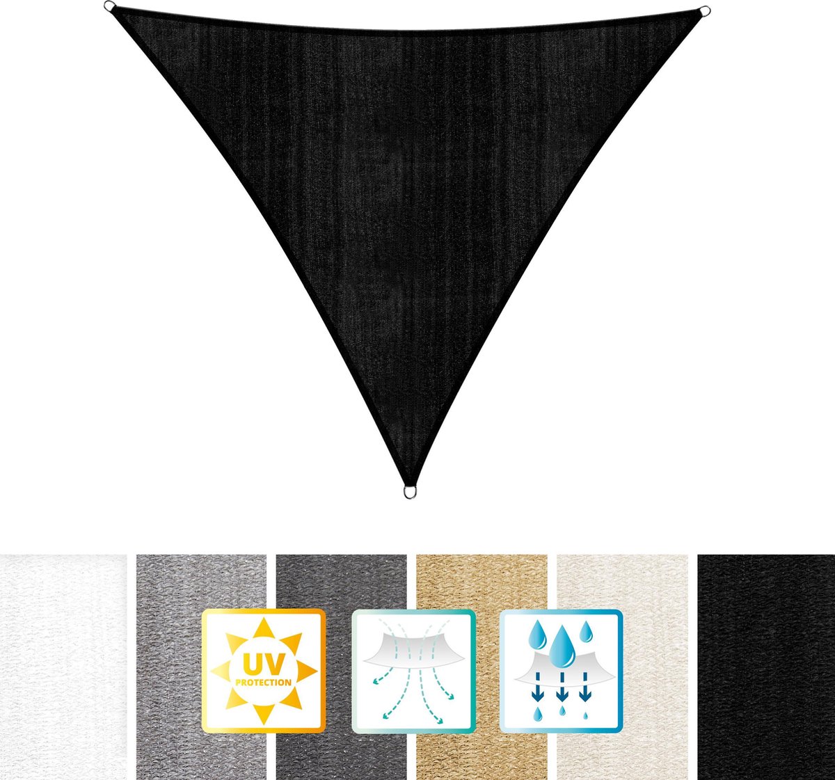 Driehoekige luifel van Lumaland incl. spandraden |Driehoek 4 x 4 x 4 m| 160 g/m² - zwart