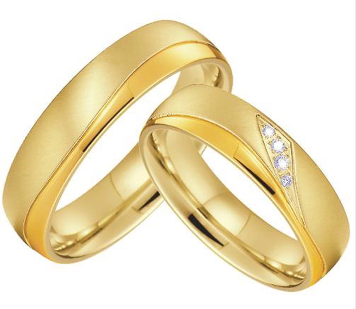 Jonline Prachtige Titanium Ringen voor hem en haar|Trouwringen|Relatieringen| Goud Kleur| Zirkonia - Jonline
