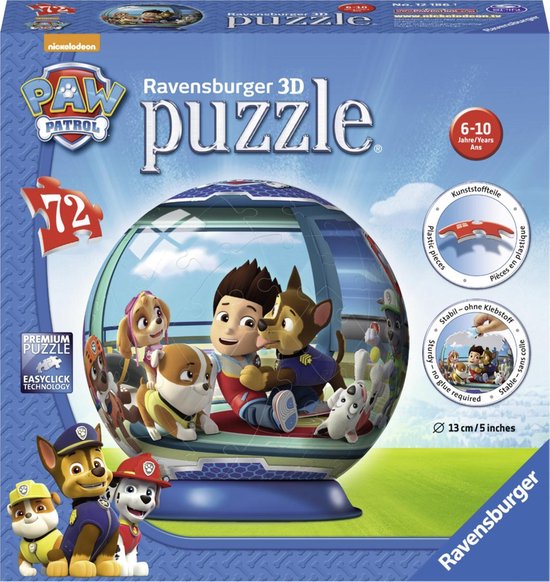 bol.com | Ravensburger Paw Patrol puzzleball - 3D Puzzel - 72 stukjes