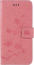 Shop4 - Samsung Galaxy A6 Plus (2018) Hoesje - Wallet Case Bloemen Vlinder Roze