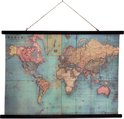 Muurdoek wereldkaart - schoolplaat vintage