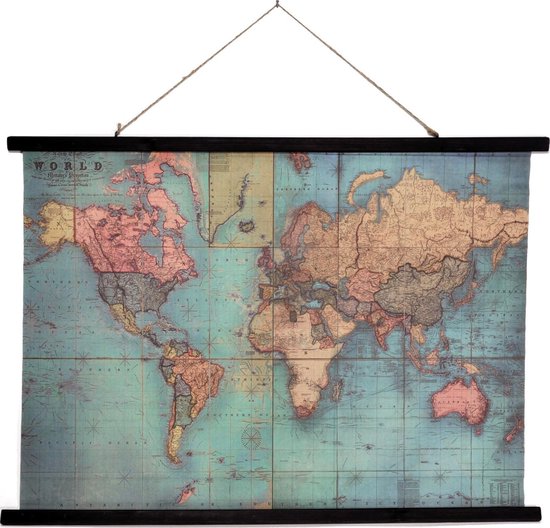 Muurdoek wereldkaart - schoolplaat vintage | bol.com
