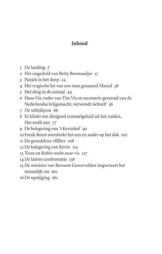 Inhoudsopgave van het boek 'Invasie op het eiland'.