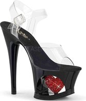 Pleaser Sandaal met enkelband, Paaldans schoenen -39 Shoes- MOON-708HRS Paaldans schoenen Zwart/Rood