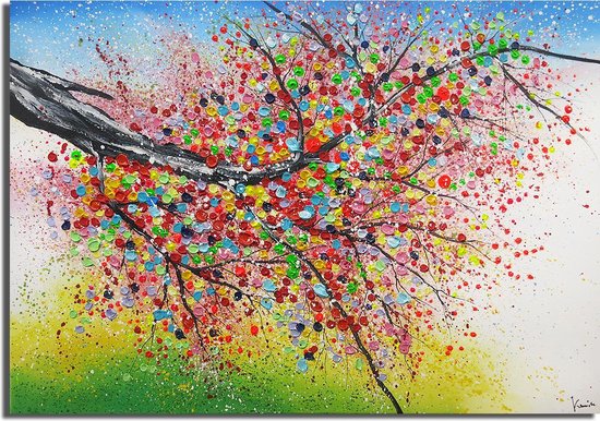 Acrylverf schilderij canvas - magische boom - natuur geschilderd door Karin  Vos - 130x90 | bol.com