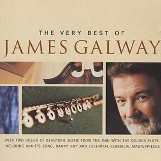 Hoes van James Galway's "The Very Best Of" met een close-up van zijn gezicht en een dwarsfluit.