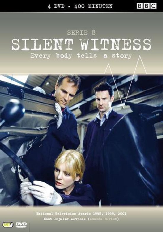 Serie 8 Silent Witness, 4 DVD, 400 minuten. Drie personen die aan een auto werken.