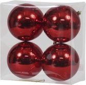 4x Rode kunststof kerstballen 12 cm - Glans - Onbreekbare plastic kerstballen - Kerstboomversiering Rood