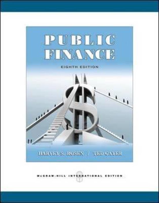 Public Finance, Achtste Editie. Boekomslag met een zilverkleurige dollarteken-constructie met trappen en kleine figuurtjes.
