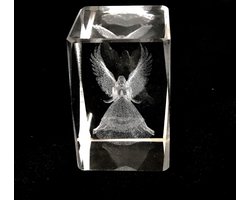 kristal glas laserblok met 3D afbeelding van engel 3x4.5cm excl. verlichting