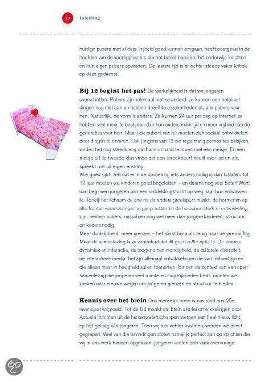 Tekstpagina met kop "Bij 12 begint het pas!" en een afbeelding van een roze bedje met een hartje.