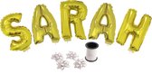Folie ballonset goud met letters SARAH 41 cm + geschenklint 10m met 4 witte strikken