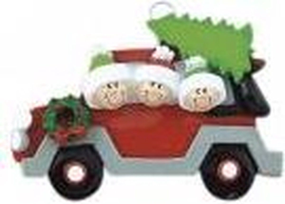 Kersthanger ornament auto familie 3 inclusief namen