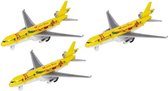 3x Gele Winter Star vrachtvliegtuigjes van metaal - Speelgoed voertuigen - Vliegtuigen speelset