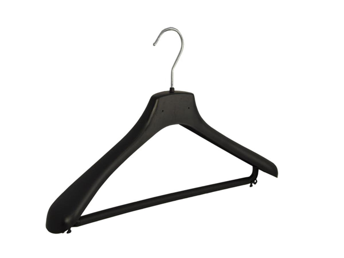 De Kledinghanger Gigant - 10 x Mantelhanger / kostuumhanger kunststof zwart met schouderverbreding en broeklat, 42 cm