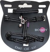Bobby tuig voor  en looplijn voor kat nylon reflecterend zwart 25-38x1 cm