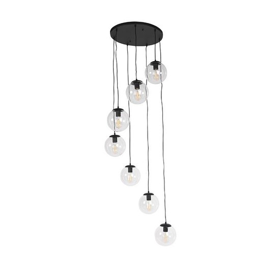 QAZQA pallon - Art Deco Hanglamp voor boven de eettafel | in eetkamer - 7 lichts - Ø 650 mm - Transparant - Woonkamer | Slaapkamer | Keuken