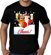 Grote maten fout Kerst t-shirt - dronken kerstman en Rudolf het rendier - zwart voor heren -  plus size kerstkleding / kerst outfit 3XL