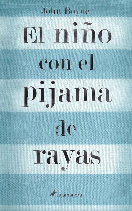 Livre "El niño con el pijama de rayas" avec des rayures bleues et blanches sur la couverture.