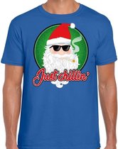 Fout Kerst shirt / t-shirt - Just chillin / cool / stoer - blauw voor heren - kerstkleding / kerst outfit L (52)