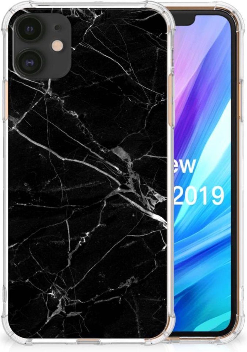 Apple iPhone 11 Anti-Shock Hoesje Marmer Zwart - Origineel Cadeau Vader
