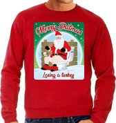 Foute Kersttrui / sweater - Merry Shitmas Losing a Turkey - rood voor heren - kerstkleding / kerst outfit S (48)