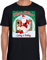 Fout Kerstshirt / t-shirt  - Merry shitmas losing a turkey - zwart voor heren - kerstkleding / kerst outfit XL