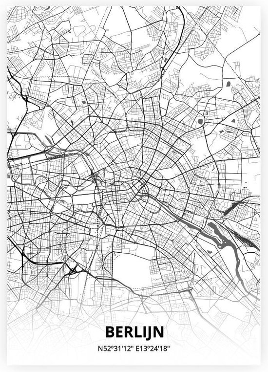 Berlijn plattegrond - A4 poster - Zwart witte stijl