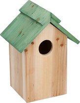 Houten vogelhuisje/nestkastje met groen dak 24 cm - Vogelhuisjes tuindecoraties