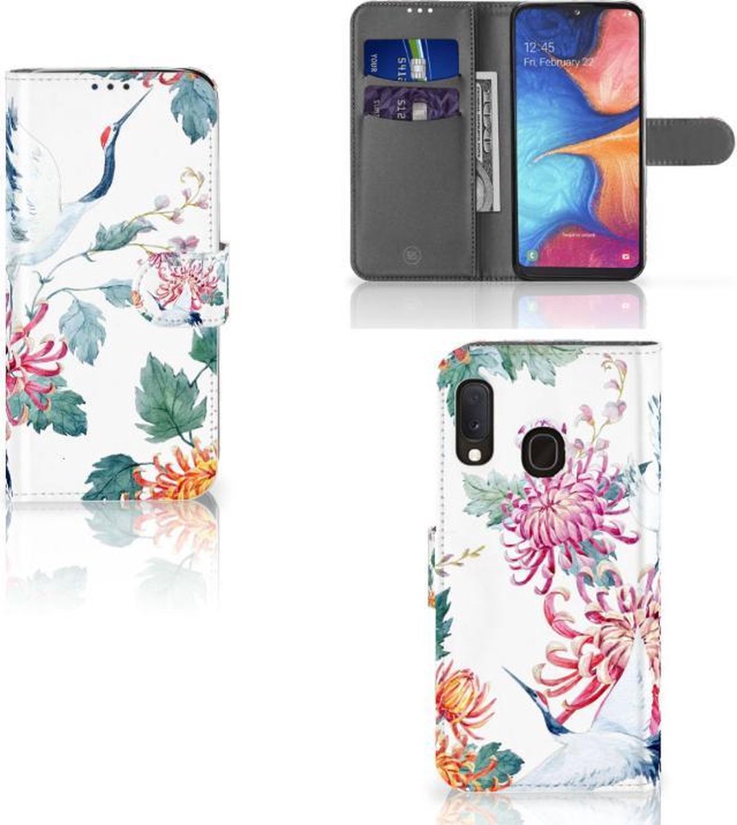 Samsung Galaxy A20e Telefoonhoesje met Pasjes Bird Flowers