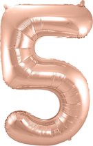 Folieballon - Cijfer - 5 - Rosé goud - 86cm - Zonder vulling