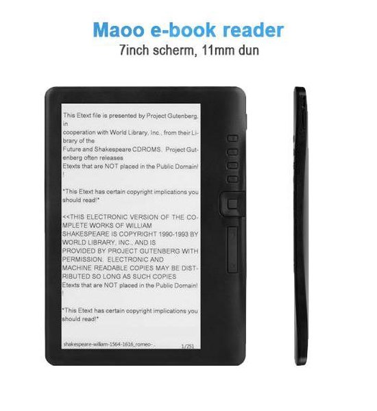 Maoo Simple E-Reader V3 – HD & Extra Groot Beeldscherm + Oordopjes & Hoesje – 8GB - Maoo - Zwart – E-Book Reader