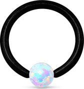 Piercing hoop ring zwart met opal steentje 8 mm