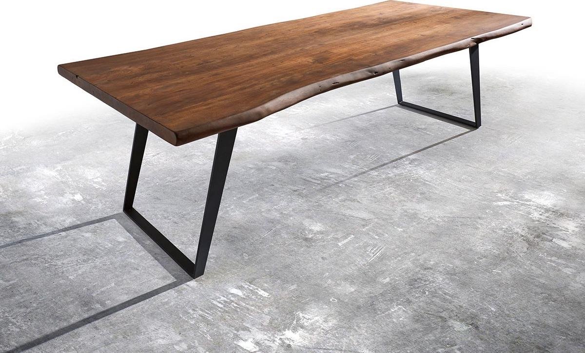 Eettafel Edge acacia bruin 260x100 XL metaal schuin Live-Edge