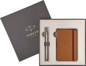 Parker giftbox Sonnet vulpen medium + notebook, zilver