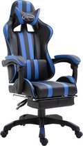 Gamestoel (INCL leer reinigingdoekjes) Blauw met Voetenbank - Gaming Stoel - Gaming Chair - Bureaustoel racing - Racestoel - Bureau stoel gamen