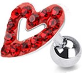 Tragus piercing rood hartje