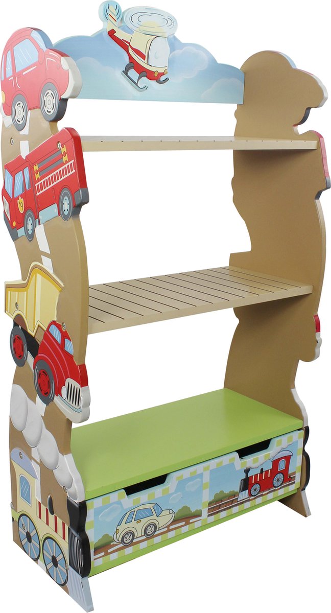 Teamson Kids Houten Boekenkast Voor Kinder - Kinderslaapkamer Accessoires - Transportatie Ontwerp