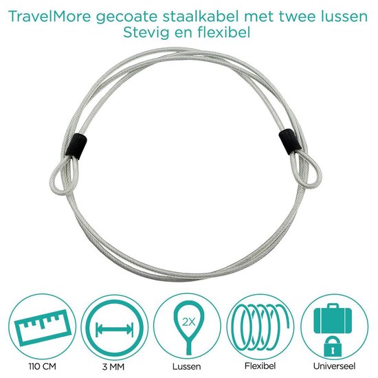 TravelMore Stalen Kabel met Dubbele Lussen - 110 cm x 3 mm - Universeel -  Voor... | bol.com