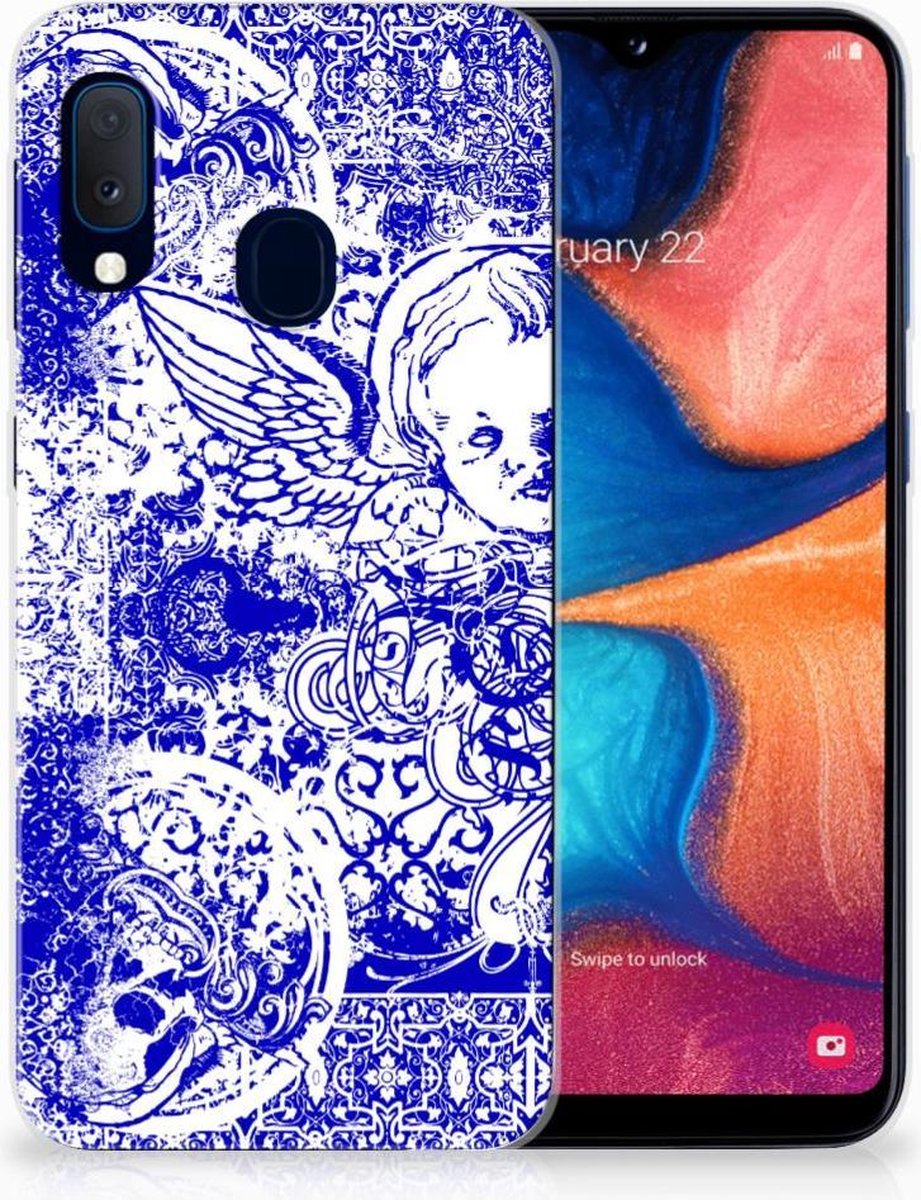Silicone Back Case Samsung Galaxy A20e Angel Skull Blauw
