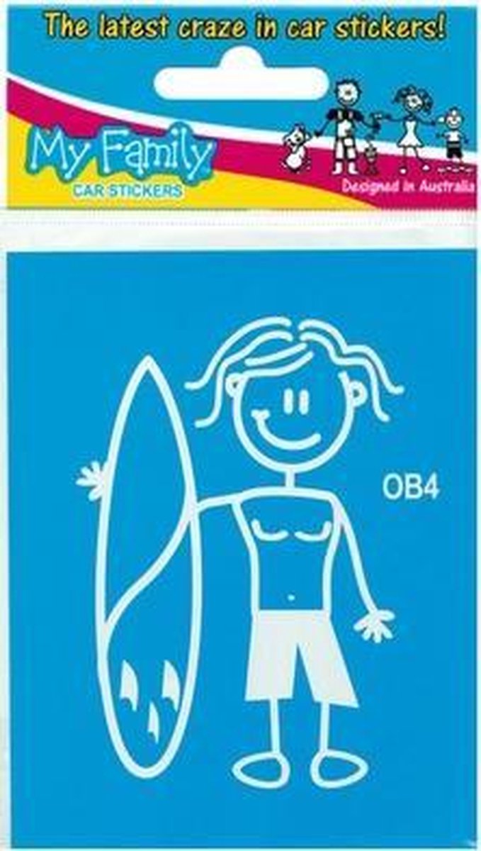 Jongen met surfplank - autosticker - wit - 8,7 cm