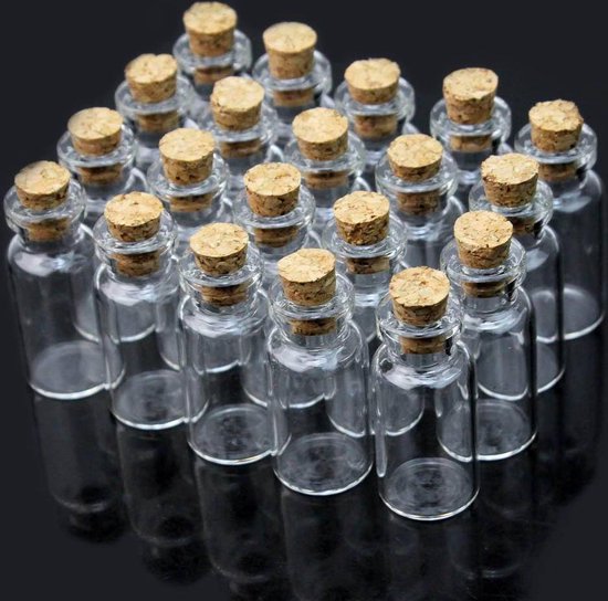 Kleine glazen flesjes - 20 mini flesjes met kurk - decoratie flessen - woonaccessoire - DisQounts