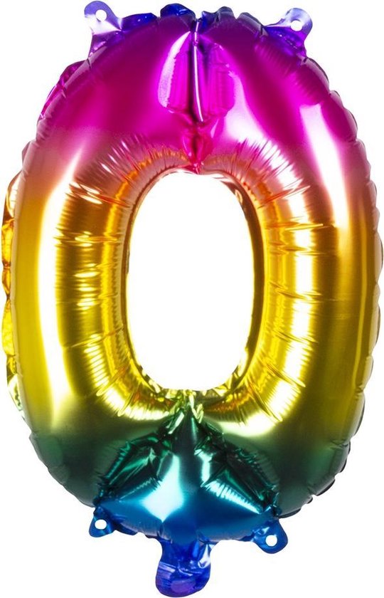 Boland Folieballon Cijfer 0 Latex Regenboog 36 Cm