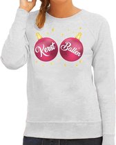 Foute kersttrui / sweater grijs met roze Kerst Ballen borsten voor dames - kerstkleding / christmas outfit S (36)