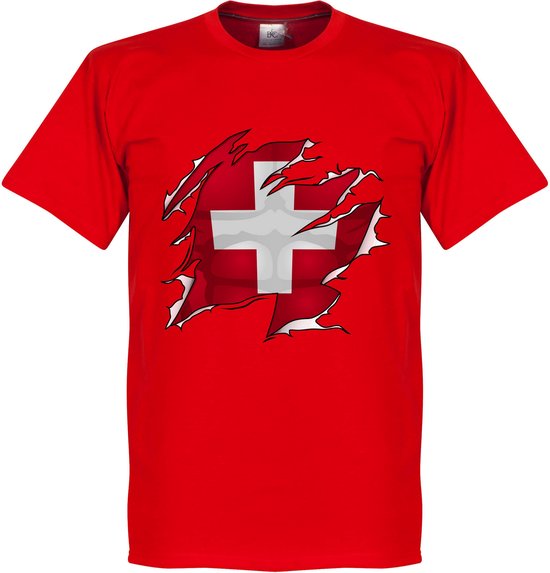 Zwitserland Ripped Flag T-Shirt - Rood - XXXL