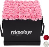 relaxdays flowerbox - rozenbox - bloemendoos - decoratie - 49 rozen - kunstbloemen roze