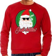 Foute Kersttrui / sweater - Just chillin / cool / stoer - rood voor heren - kerstkleding / kerst outfit M (50)