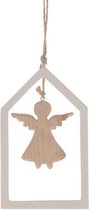 Kersthangers - Wooden house hanger angel 16x14.5x1.5cm White