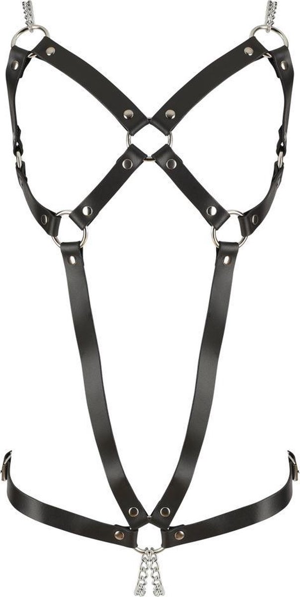 Goedkoopste ZADO – Lederen Bondage Body Harnas met Open Vormen en Metalen Schaamlip Spreider – Zwart