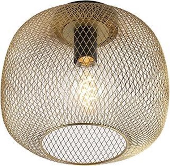 QAZQA bliss_mesh - Moderne Plafondlamp - 1 lichts - Ø 300 mm - Zwart Goud - Woonkamer | Slaapkamer | Keuken